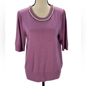 Kate Spade Short Sleeve Jeweled Crew Neck Sweater - Purple